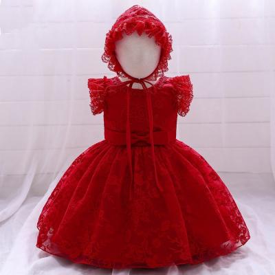 China Hot Selling Anti-wrinkle Embroider Flower Connected Ball Gown Gauze Bows Baby 0-3 Years Old Formal Suit For Girls for sale