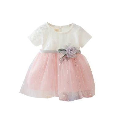 China Anti-wrinkle Korean soft style baby loungewear lace fancy flower Gauze Princess Girl Dress for 1 - 3 years old for sale