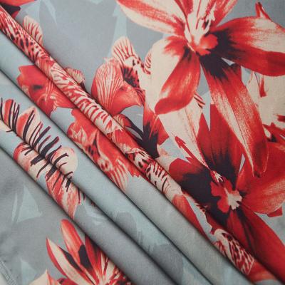 China Floral Design 96% 4% QUICK DRY Custom New Silk Spandex Elastic Satin Fabric For Women Dress for sale