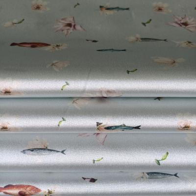 China Sustainable Custom Digital Printing Floral Fish Style 100% Polyester Satin Fabric For Dress for sale