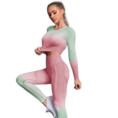 China New Product High Waist Yoga Set Breathable Gradient Color Yoga Set Workout Long Sleeve Gym Pants Sports Yoga Suit for sale