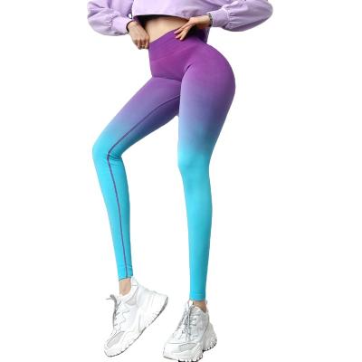 China Gradient Color High Waist Seamless Breathable Gym Workout Yoga Pants Butts Crack! crack! sports yoga gaiters for sale