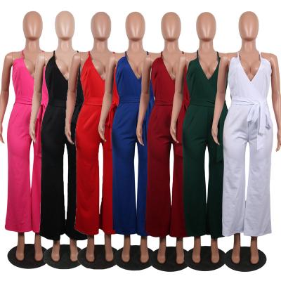 China European and American classic solid color bridle V-neck QUICK DRY overalls for sale