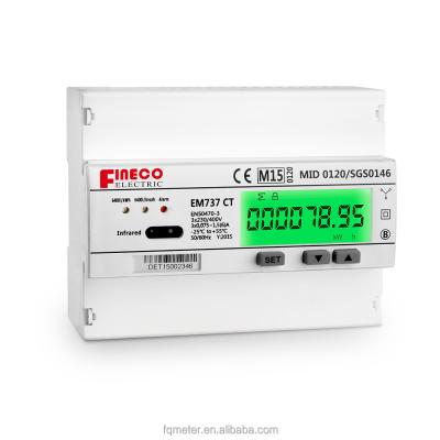 China EM737 3*230/400V 1.5(6) A Wire CT Mid 3 Phase 4 Solar Electricity Meter Energy Meter Approved Connection EM737 CT for sale