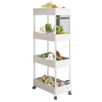 China Wholesale 4 Layer Hand Wheels Kitchen Hand Held Universal Plastic Stand Viable Design Plastic Dish Shelf Corner Storage Trolley Wholesale Wholesale 4 Layer for sale