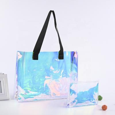 China Custom Fashion Large PVC Tote Bag Plastic Handled Colorful Clear Shopping Bag Beach Bag With Logo And Say A Few Words for sale