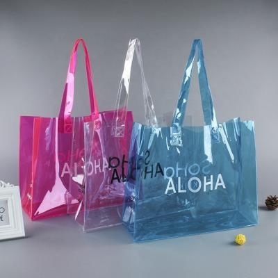 China PORTABLE Fashion XL Size Custom PVC Handles Women Transparent Clear PVC Tote Bag For Shopping Promotion Gift 30 Colors Available for sale