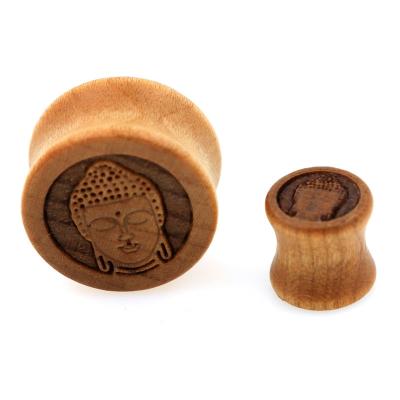 China Attractive High Quality Earring Measurements Original Cartilage Wood Carved Buddha Pattern Ear Expander Saddle Colors Ear Plug NEWLY for sale