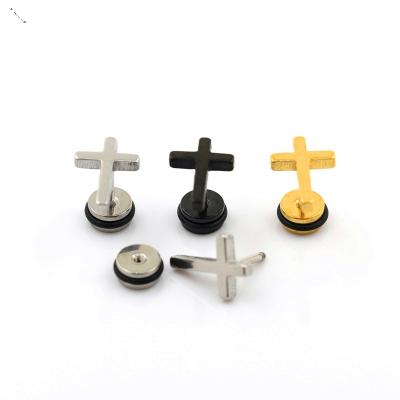 China New Arrival Attractive High Quality Earring Cartilage Earring 1.2*6*6/(8*12)mm Stainless Steel Cross Piercing Surgical Laser Cut Earring 'hear for sale