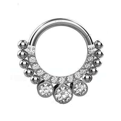 China High Quality Attractive CZ Cartilage Earrings Body Jewelry Pave Face With 3 CZ And Blaze Circle Cartilage Piercing Set Side Hinged Balls Segment for sale