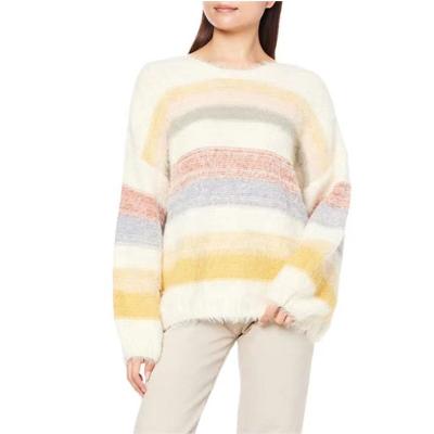 China Anti-wrinkle OEM horizontal stripes sweater girls oversized mohair knit tops for woman for sale