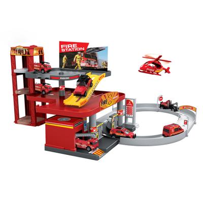 China Parking Fire Garage Children Cars Aircraft Parking Track Set Self-equipped Toy for sale