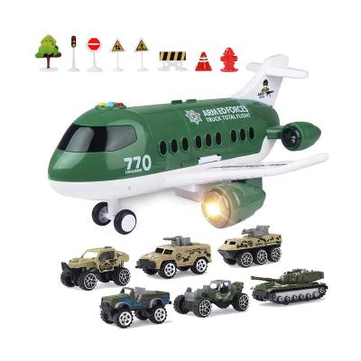 China Die Cast Toy Cartoon Die Cast Airplane Military Cargo Plane Mini Trucks Set Vehicles Play Storage Set With Light And Music For Kids for sale