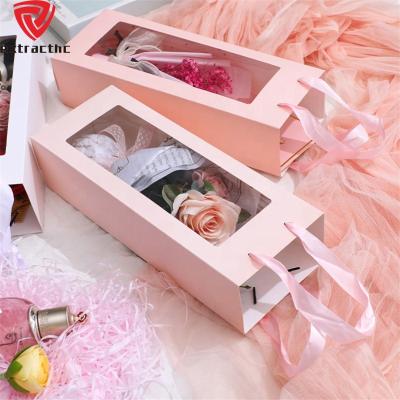 China Recyclable Luxury Custom Eco Friendly Paperboard For Flower Wrap Flower Boxes With Ribbon Handle for sale