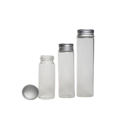 China Gift & Craft Clear Glass Vial With Aluminum Cap For Storage Bean Grain Glass Bottle Container for sale