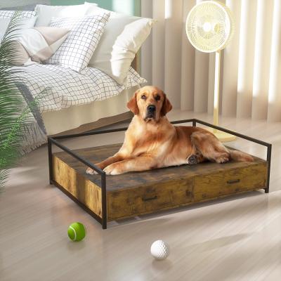 China Breathable Modern Style Pet Furniture Couch Sofa, Raised Wooden Dog Bed Frame For Large Dogs And Pets, 2 Drawers for sale