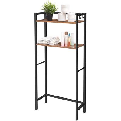 China Industrial 2-Tier Bathroom Space Saver Rack With Hooks, Industrial Bathroom Over Cabinet Organizer, Multifunctional Storage Toilet Shelves for sale