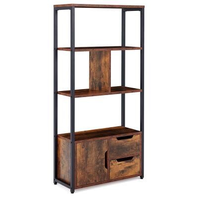 China Modern vintage shelving unit with 2 drawers, 3 tier industrial bookcase with metal frames, storage shelf for entryway living room bedroom for sale