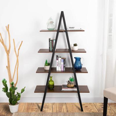 China Modern Adjustable Ladder (Height) Standing Book Shelves With Rustic Finish Vintage Open Shelf for sale