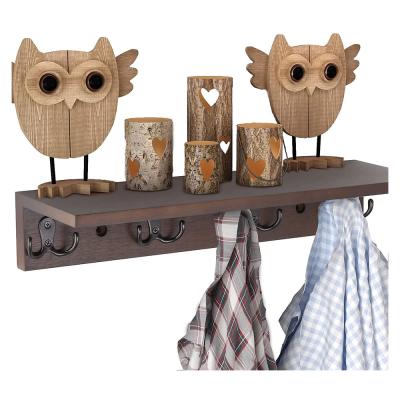 China Sustainable Rustic Wall Mounted Coat Racks With Hooks, Floating Entryway Shelf Walnut Color, Wall Shelf For Kitchen Bedroom Bathroom for sale