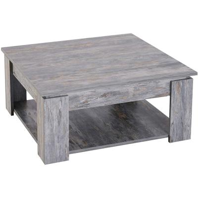 China Modern 2 tier modern coffee table for living room, square coffee table with storage shelf, simple wood black center table for home for sale