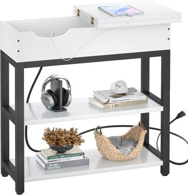 China Industrial End Table with Charging Station, Sofa Table Narrow Flip Top with USB Ports &Outlets Side Table with Storage Shelves, for sale