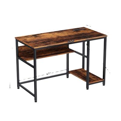 China (Other) Adjustable Rustic Metal Frame Computer Desk, Home Office Writing Study Table with Storage Shelves for sale