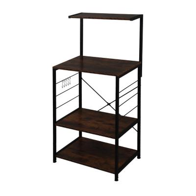 China Environmental Friendly 3-Tier Metal Storage Serving Shelf With Wood Panel For Kitchen for sale