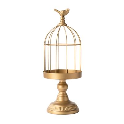 China Home Home Decor Gold Metal Birdcage Birdcage Candlestick Holder Dining Room Table Decoration for Wedding and Christmas for sale