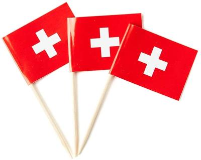 China Custom Printing Healthcare Institutes Party Decoration Wood Pick Flag Switzerland Foothpick Paper Flag for sale