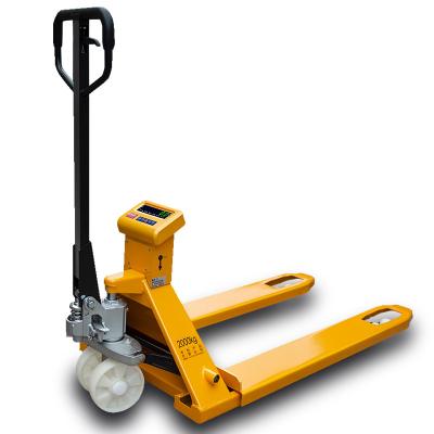 China Weighing Pallet Truck Scale Manual Hydraulic Pressure Trolley Transport Pallet Truck With Weighting Forklift Scale for sale