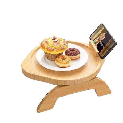 China Creative portable wood table household small table household portable folding arm sofa arm folding table wood mobile table for sale