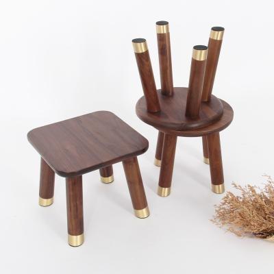 China Customized Extendable Changing Shoe Stool, Black Walnut High-Grade Solid Wood Small Stool, Low Copper Foot Stool and Children's Bench for sale