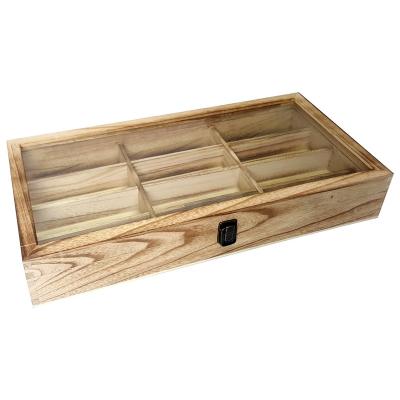 China Easy Assembly Design Eyewear Glass Display Case Tray 12 Compartments Wooden Sunglasses Storage Box With Lid Wood Box for sale