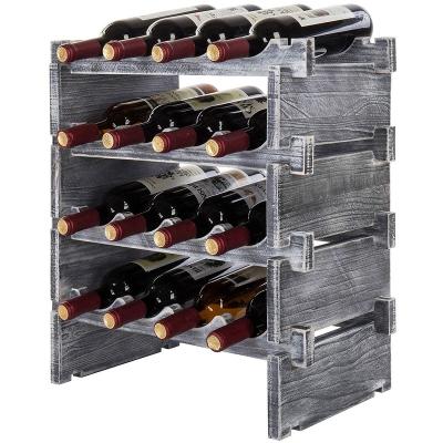 China Viable Free Standing Bamboo Wine Glass Wine Rack, Wooden Countertop Storage Wall Wine Display Rack for sale