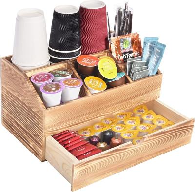 China China customized coffee station storage box with drawer,honizer coffee accessories wooden box,desktop countertop tea bag holder,fa for sale