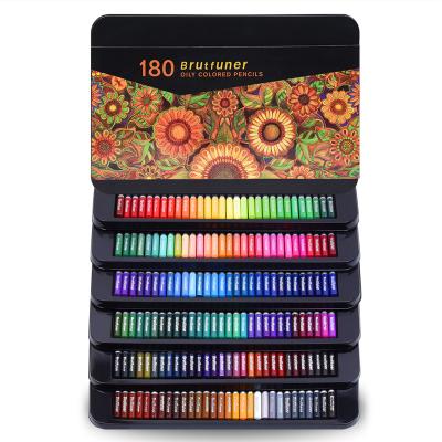 China Paint 3.8 Mm Round Black Handle Tin Box Packing Top 180 Colors Oily Color Pencil Set EN71-1/2/3 Non Toxic Brutfuner Art Gift Set for sale