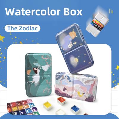 China Premier Watercolor Tin Box Cute Useful Separate Tin Box Painting Zodiac Watercolor Tin Box The for sale