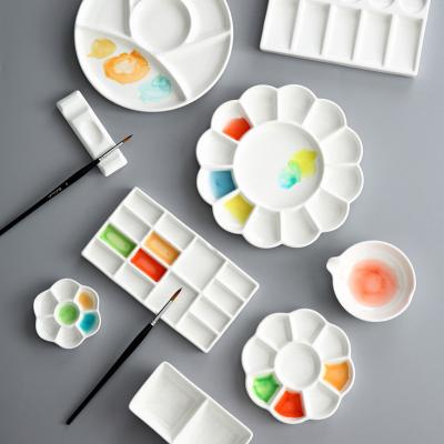 China Easy Clean Paint Tray Studio Good Porcelain Color Fabric Acrylic Watercolor Palette Real Ceramic 7 Flower Artist Oil Acrylic Paint Artist Palette for sale