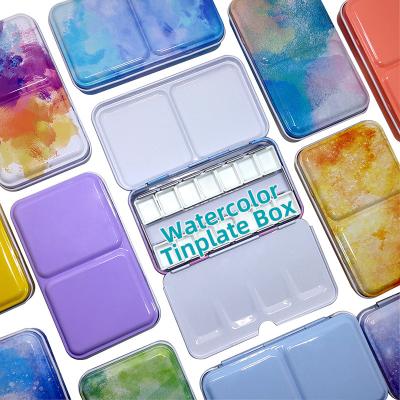 China Premier Watercolor Palette Box Colorful 12 pcs Paint Pan Tin Box Full of Watercolor Tinplates for sale