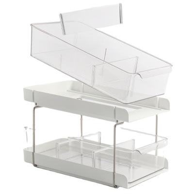 China Hot Selling Sustainable Design Bathroom 2Tie Cabinet Storage Box Under Sink Storage Plastic for sale