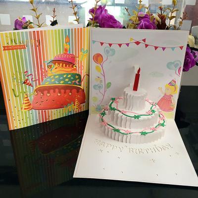 China Europe 3d Birthday Cake Pop Up Birthday Greeting Card Paper Laser Cutting 3d Birthday Invitation Cards for sale