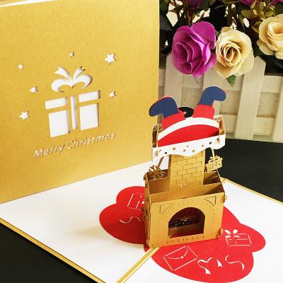 China Beautiful Europe 3d Chimney Pop Christmas Greeting Card DIY Handmade 3d Christmas New Year Cards for sale