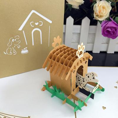 China Lovely Europe 3d Dog Pop Up Handmade Birthday Greeting Card Laser Cut Invitation Paper Card for sale