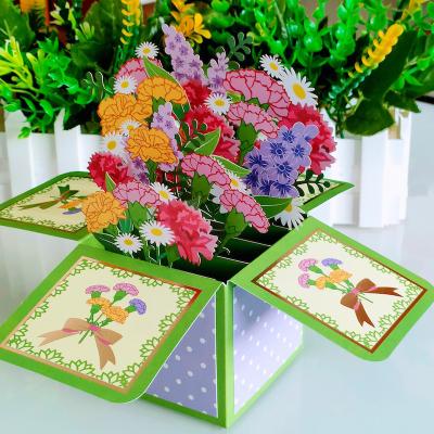 China Europe Original Design 3d Carnation Pop Up Mother's Day Greeting Card Printed Pop Up Box Card for sale