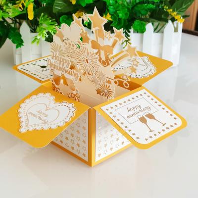 China Original Europe Design 3d Pop Up Birthday Celebration Invitation Card Laser Cut Paper Box Party Decoration for sale