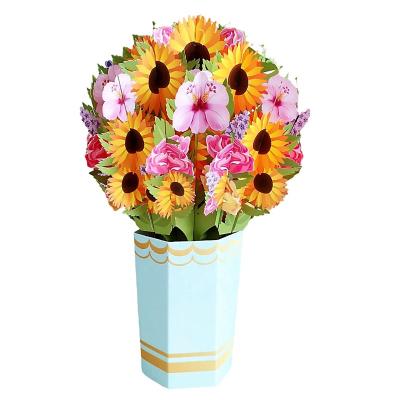 China Original Europe Design Sunflower 3d Pop Up Birthday Greeting Card New Design Flower Bottle Display Cards for sale