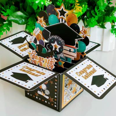 China Europe 3d Pop Up Graduation Greeting Card Paper Laser Cutting 3d School Cards for sale