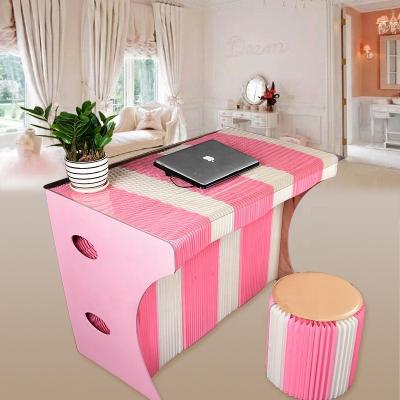 China Foldable Fashion Honeycomb Foldable Computer Paper Desk With One Stool Portable Paper Furniture for sale