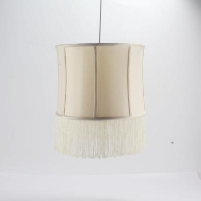 China Handicraft factory direct indoor bedroom living room round light yellow cotton fabric fringed macrame lampshade for sale